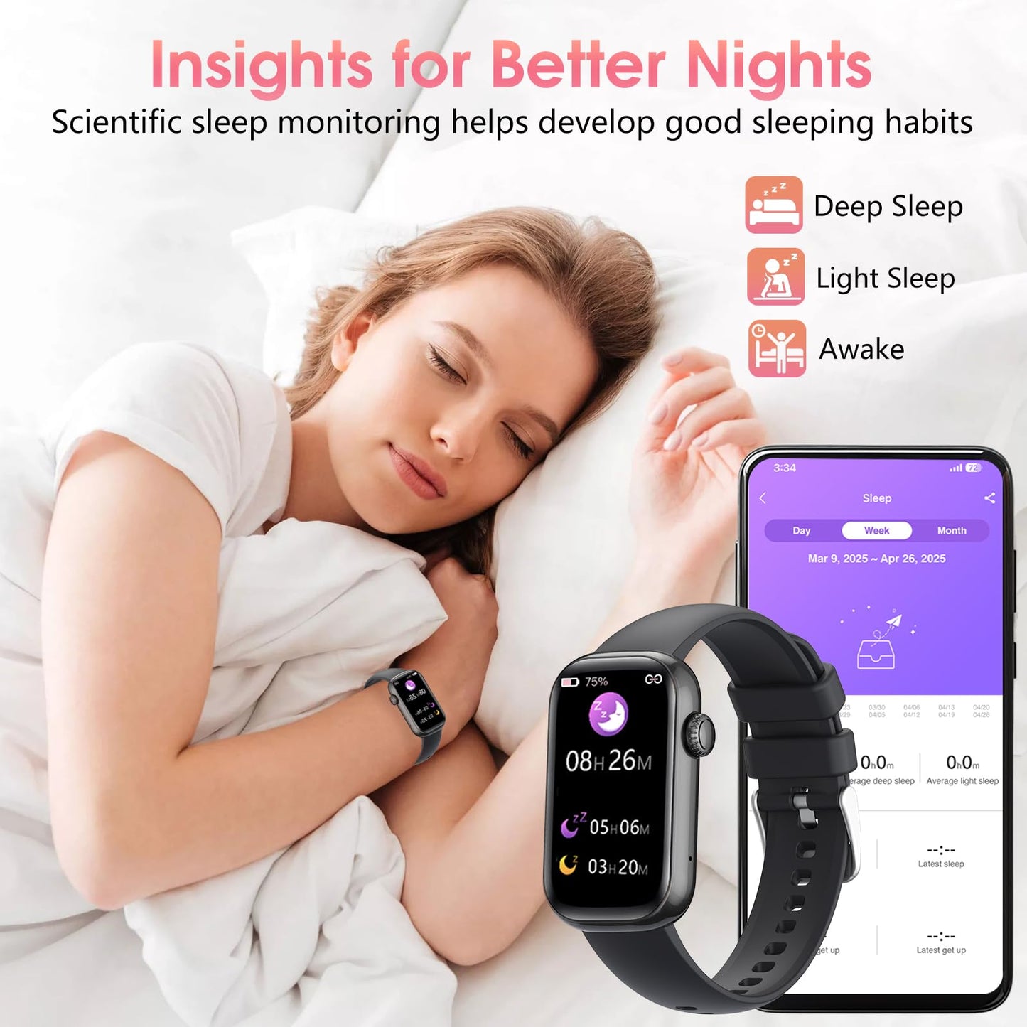 Fitness Tracker, Smart Watch with 24/7 Dynamic Heart Rate Blood Oxygen Monitoring Sleep Tracker Answer / Make Call 24 Sports Modes Pedometer IP68 Waterproof Step Calorie Counter for Women Men (Black)