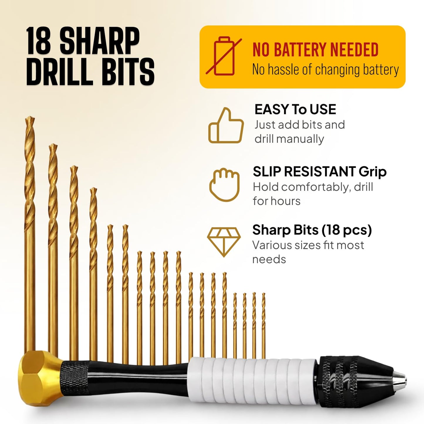 CRAFT911 Pin Vise Hand Drill Manual - Jewelry w/Micro Drill Bits (0.8mm-2.5mm) - Rotary Craft Drill for Jewelry Making, Resin, Wood, Plastic, Miniature, Beads, Clay Etc