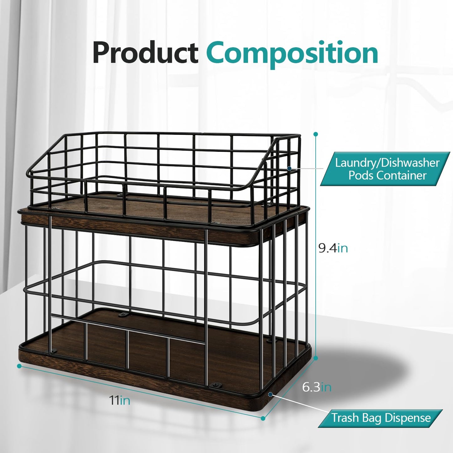 Tanggiteck 2-in-1 Trash Bag Holder & Dishwasher Pods Organizer, Extra Large Trash Bags Dispenser, Kitchen Organizer and Under Sink Storage Box