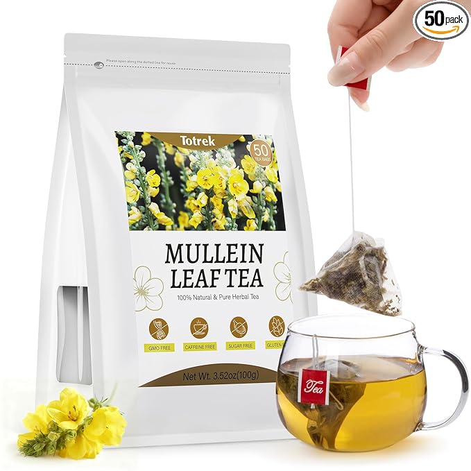 Mullein Leaf Tea Bags, 2g X 50 Bags, Organic Herbal Teas, Pure Mullein Leaves, Mullein Tea, Caffeine Free, Non-GMO, Caffeine-free