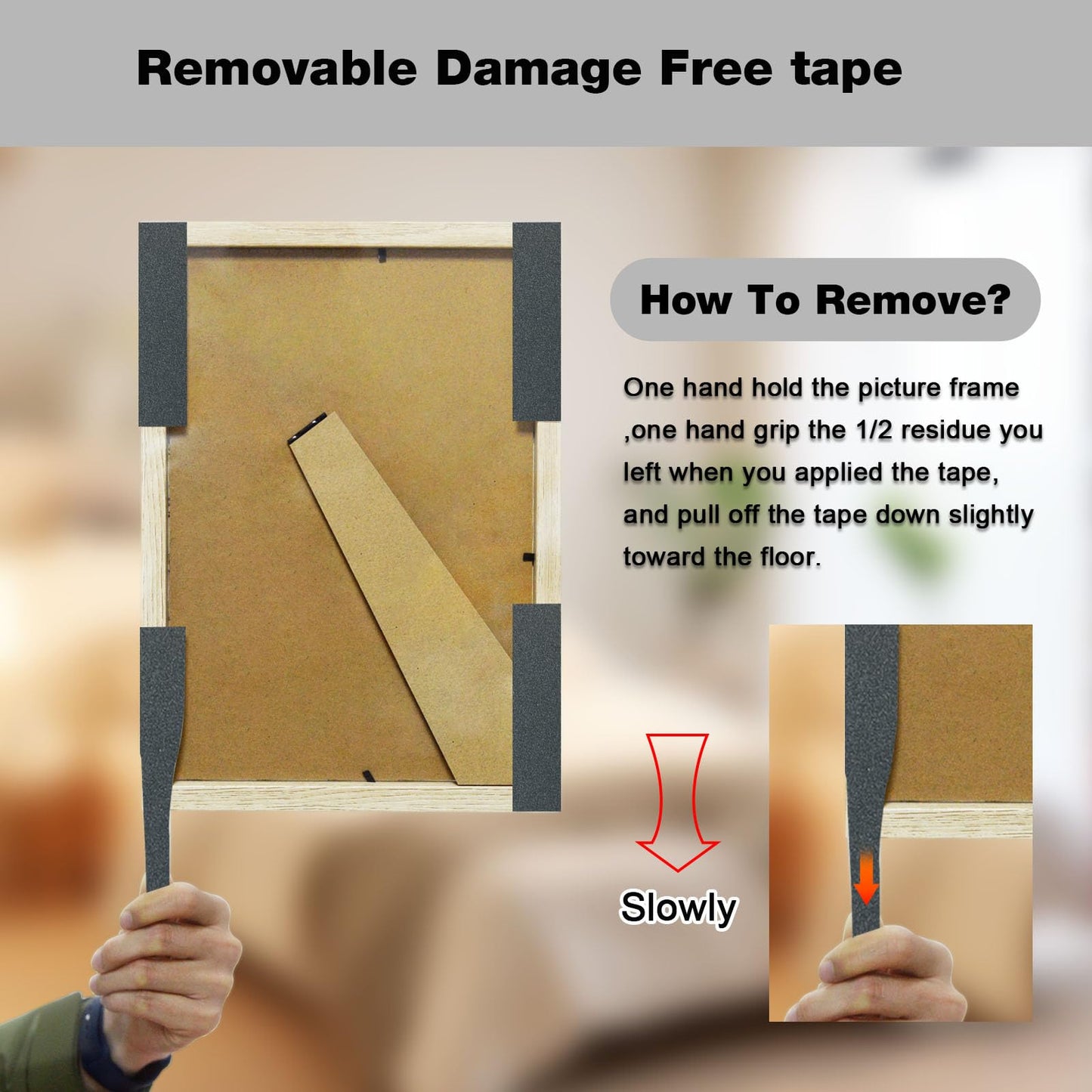 Hasaky Damage Free Removable Wall Tape 18ft, Heavy Duty Double Sided Tape Black, Picture Hanging Strips Replacement, Mounting Tape Adhesive Strips