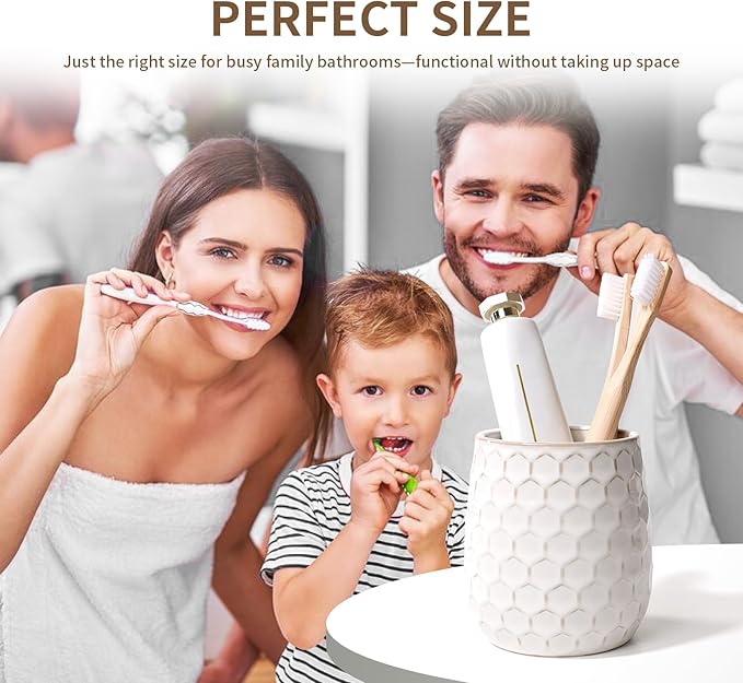 Toothbrush Holder, Tooth Brush Holder for Bathroom - Ceramic Toothbrush Cup White Toothbrush Holders Countertop, Makeup Brush Holder Pen Holder, 3.62" x 3.62" x 3.93", ANTIS'S HOME