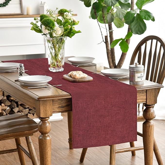 Artoid Mode Dark Red Table Runner, Seasonal Christmas Valentine's Washable Kitchen Dining Table Decoration for Home Party Decor 13x90 Inch