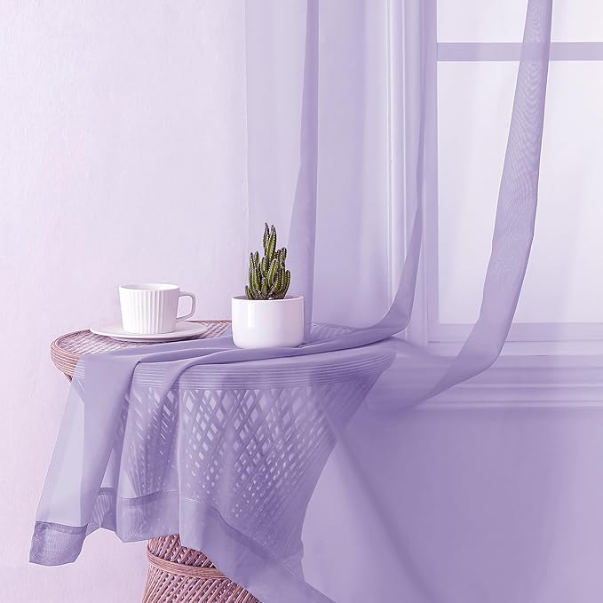 Lecloud Lavender Sheer Curtains 90 Inches Long 2 Panels Set, Light Filtering Solid Voile Drapes, Airy Privacy Window Decor Curtains with Rod Pocket for Living Room Girl's Bedroom, Each 42" W x 90" L