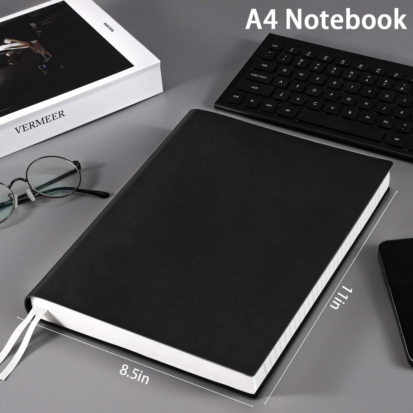 Notebook Journal, Dotted Journal, 8.5" x 11", 400 Pages Dot Grid Notebook, No Bleed Thick Paper, Leather Journal for Bullet Journaling, Work, School, Notes, 125pcs Sticky Tabs, Inner Pocket, Brown