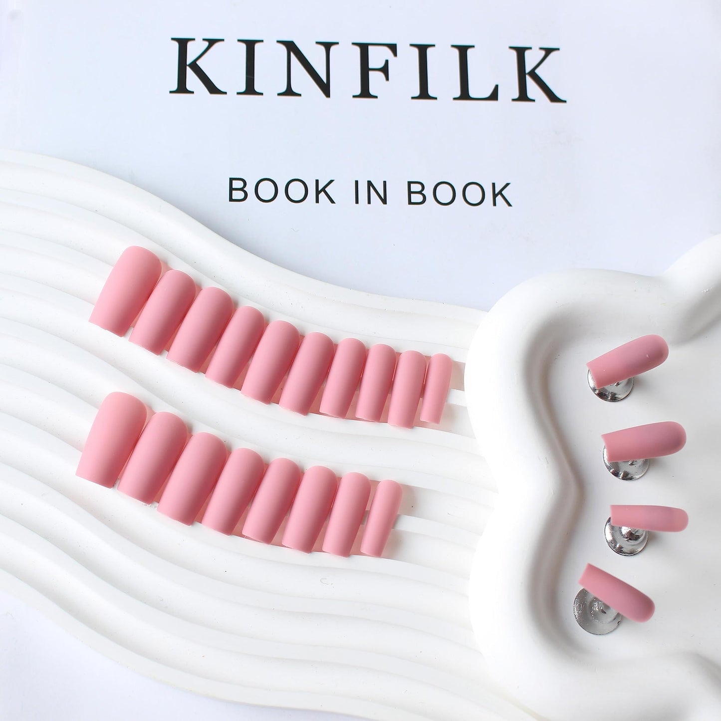 Matte Pink Press On Nails Medium Long Square, Xcreando Medium Coffin Nails Acrylic Press ons Glue on Nails, Solid Color Fake Nail for Women, Natural Thick Artificial Stick on