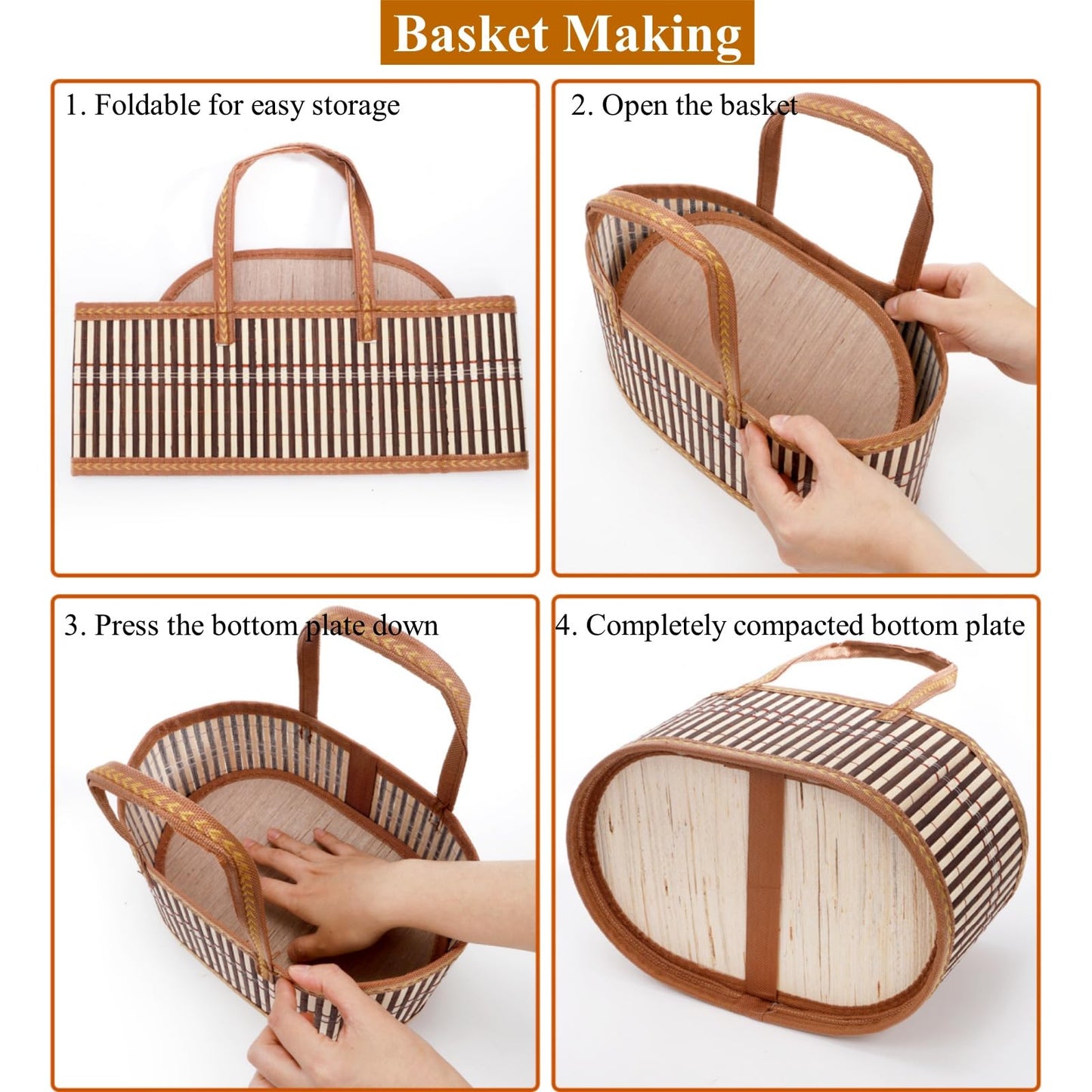 DEAYOU 6 Pack Baskets for Gifts Empty, Sturdy Woven Bamboo Basket with Handles, Large Foldable Gift Baskets Kit To Fill with Wrap Bags Cards Pull Bows for Baby Shower, Housewarming, Birthday, Wedding