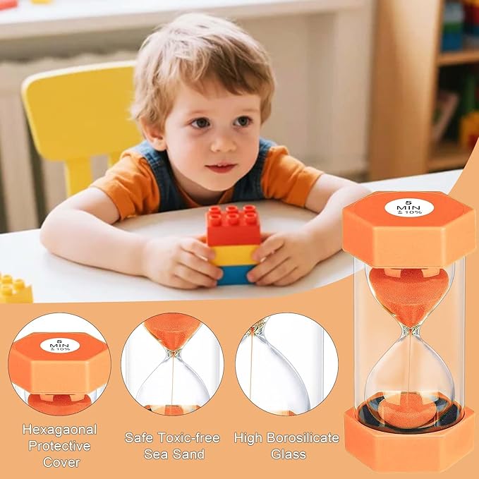 30 Minute Hourglass Sand Timer, Unbreakable Hexagon Sand Clock 30 Min, Reloj De Arena 30 Minutos,Plastic Colorful Hour Glass Sandglass for Classroom Games(Orange)