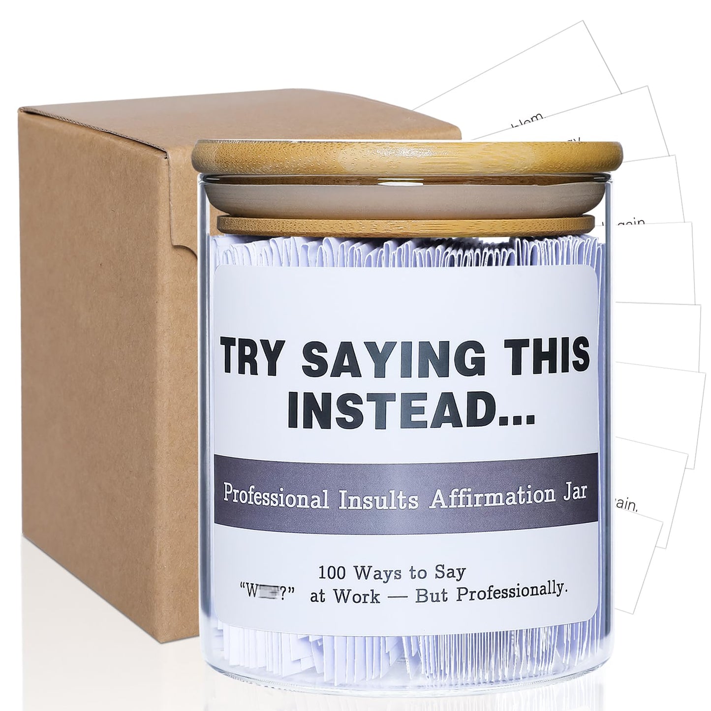Try Saying This Instead – Professional Work Affirmation Jar – 100 Funny Workplace Translations – Office/Christmas/New year Humor Gift for Coworkers, Friends