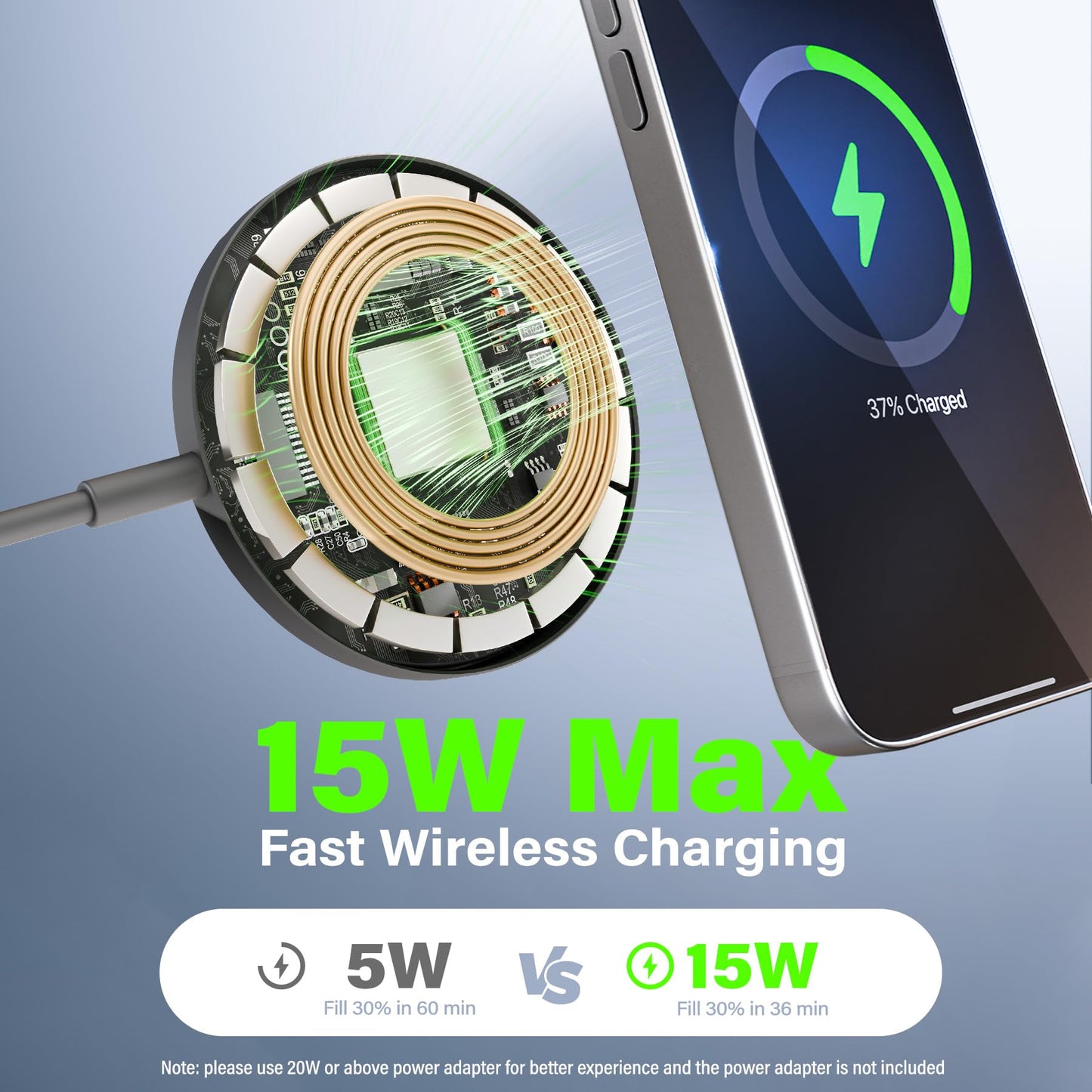 Magnetic Wireless Charger Charging Pad: 15W Qi Fast Portable Slim Charger Puck for iPhone 17e 17 Air 17 Pro Max 16 15 14 13 12 Series S26 & AirPods 4 3 2 Pro - Include USB-C/A Dual Ports (2Pack Black)