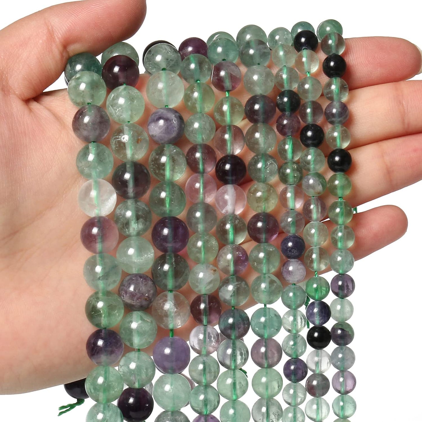 60pcs 6mm Natural Stone Beads Fluorite Beads Energy Crystal Power Gemstone for Jewelry Making, DIY Bracelet Necklace