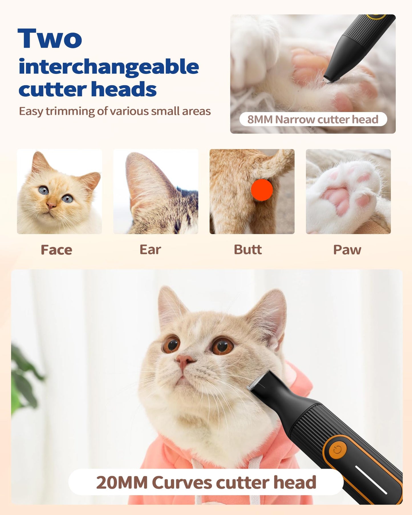PAPMINI Dog & Cat Grooming Kit for Thick Coats, Heavy Duty Rechargeable Trimmer with LED Display & Storage Bag (Orange, 2 in 1)