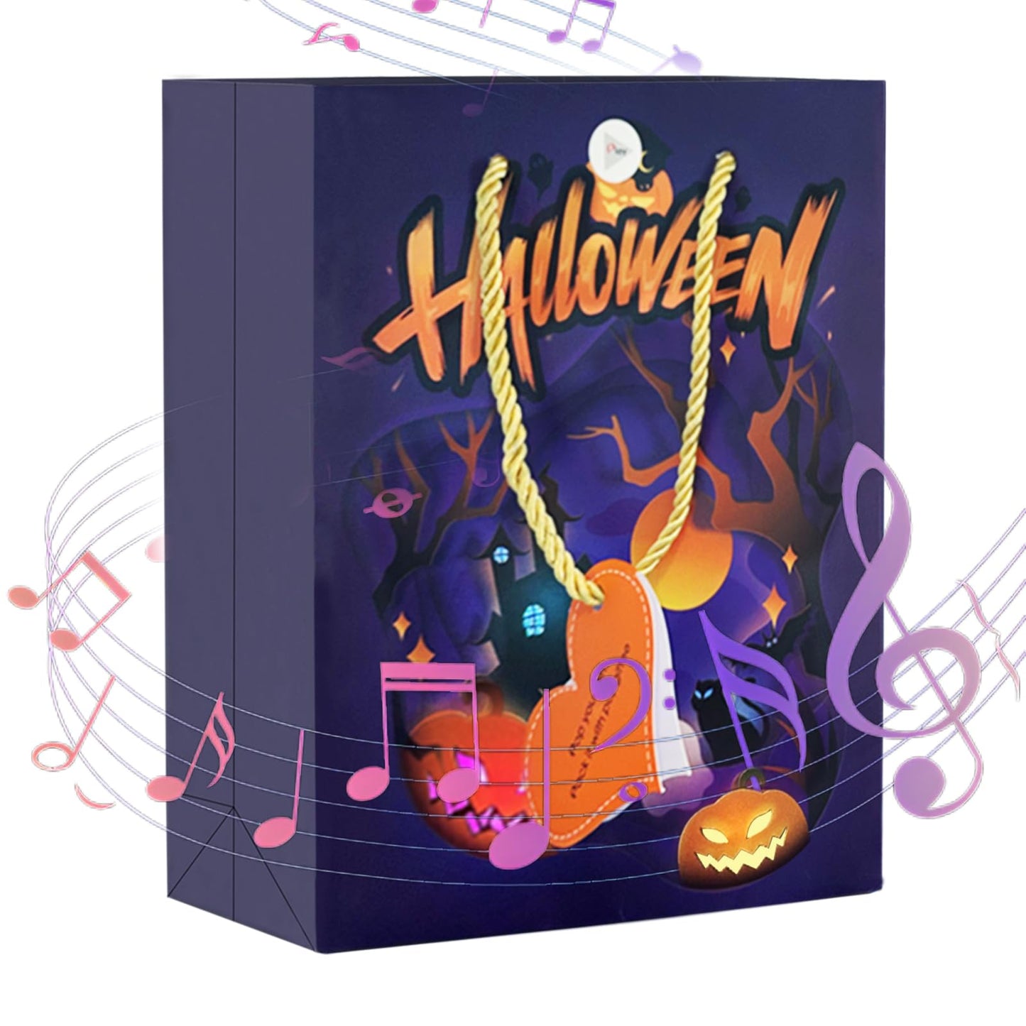 popgiftee Halloween Party Gift Bag Light Fireworks and Cheer Music Treat Bags with Shopping Handle,7.87x3.94x10inch