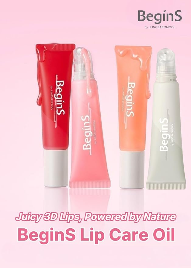 Lip Care Color Oil #Pure Coral 0.34 Fl Oz, Vegan Tinted Lip Oil with Jelly Massager for Dry Lips, Hydrating & Cooling Lip Treatment, Long-Lasting Glow & Volume, Korean Lip Oil, BeginS