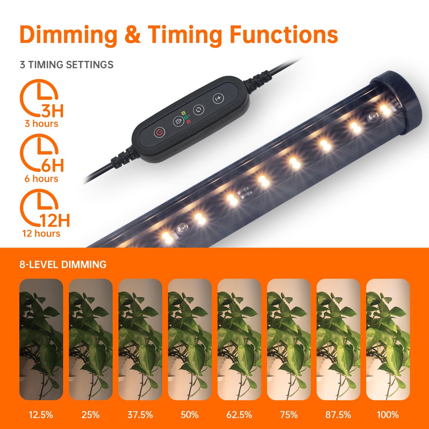 Bstrip Standing Grow Light for Indoor Plants, Vertical Grow Light with 3 Light Modes, Wide Illumination and Dimmable, T10 Full Spectrum Floor Grow Lights, 16in-65in Adjustable Height & Auto Timer