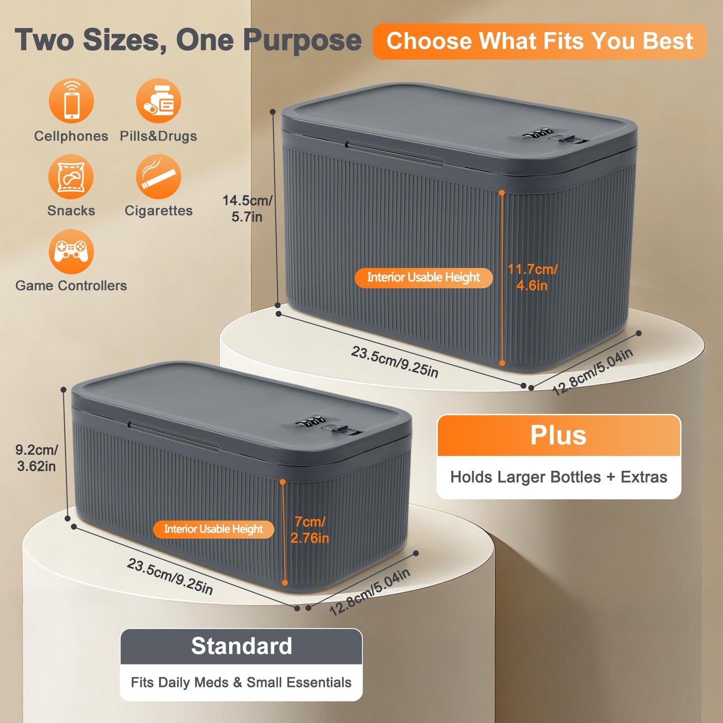 Upgraded Taller Lock Box for Medication, Phone Jail & Snacks – Large Lockable Storage Box with 3-Digit Combination Lock, Food-Safe BPA-Free Plastic– Medicine Lock Box for Home, Fridge, Travel
