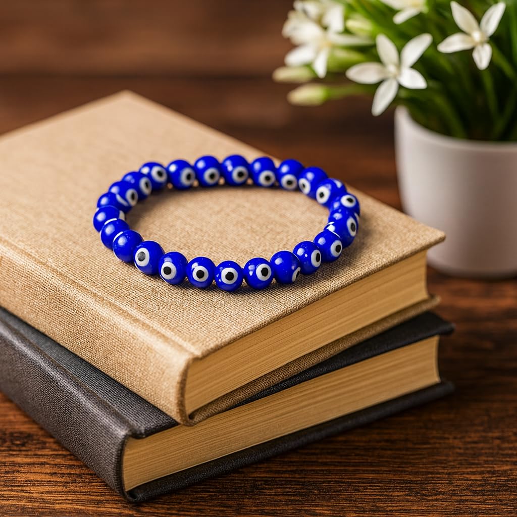 PRECIOUS PEBBLE Evil Eye Beaded Bracelet for Men & Women – Handmade Turkish Blue Eye Bracelets with Natural Stone Beads – Adjustable Size Symbolic Jewelry for Mindful Style, Gifting & Everyday Wear