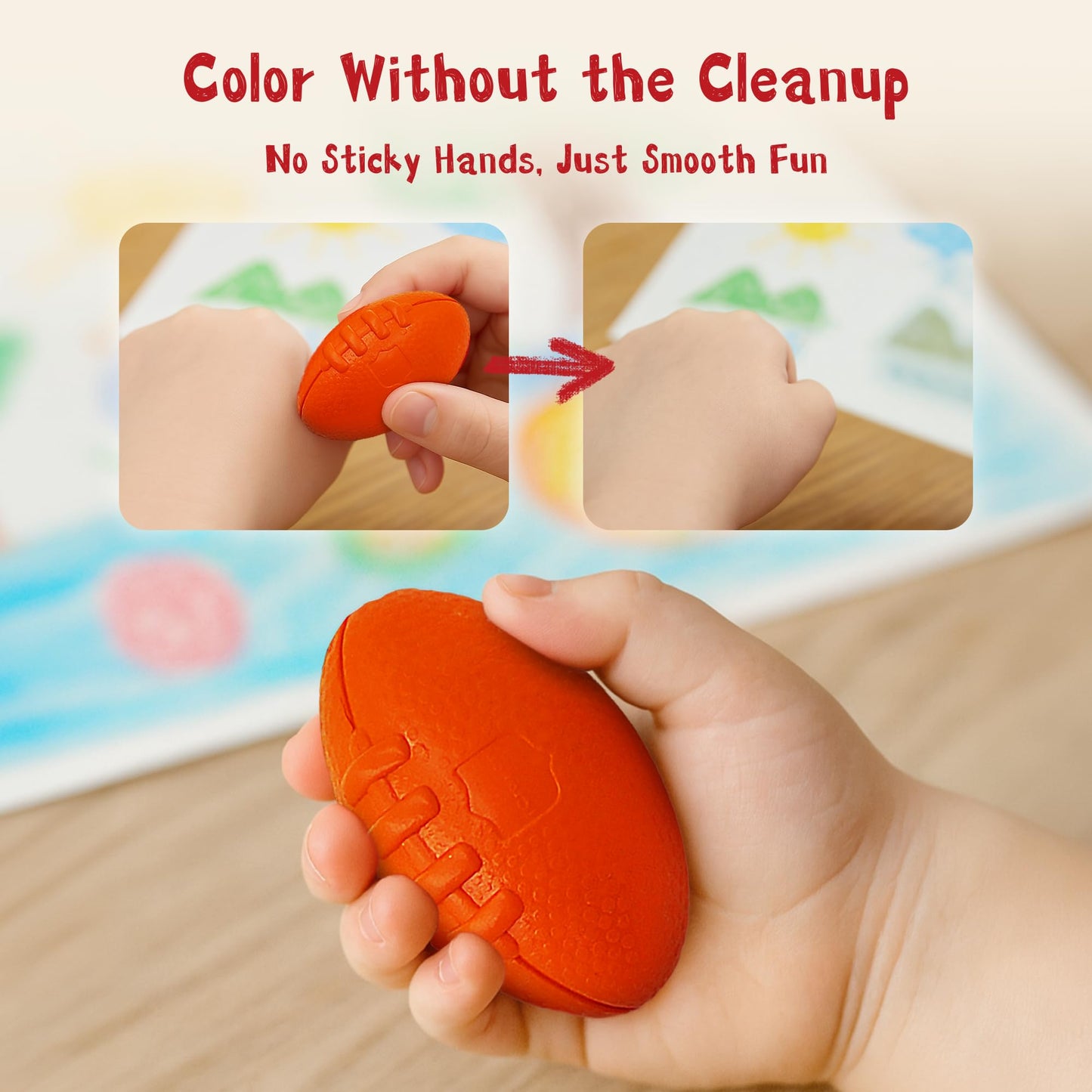 6 Colors Unbreakable Football Jumbo Crayons, Big Egg Crayons for Toddlers and Babies, Non-Toxic, Easy Grip for Small Hands, No Mess Coloring, Baby Learning Gifts