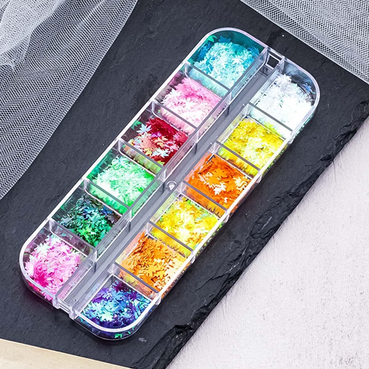 2 Boxes Maple Leaf Glitter Nail Art Sequins 3D Fall Leaves Glitters Flakes Autumn Nail Art Glitter Sequins Holographic Glitter Design Nail Supplies for Women DIY Manicure Accessories Decorations