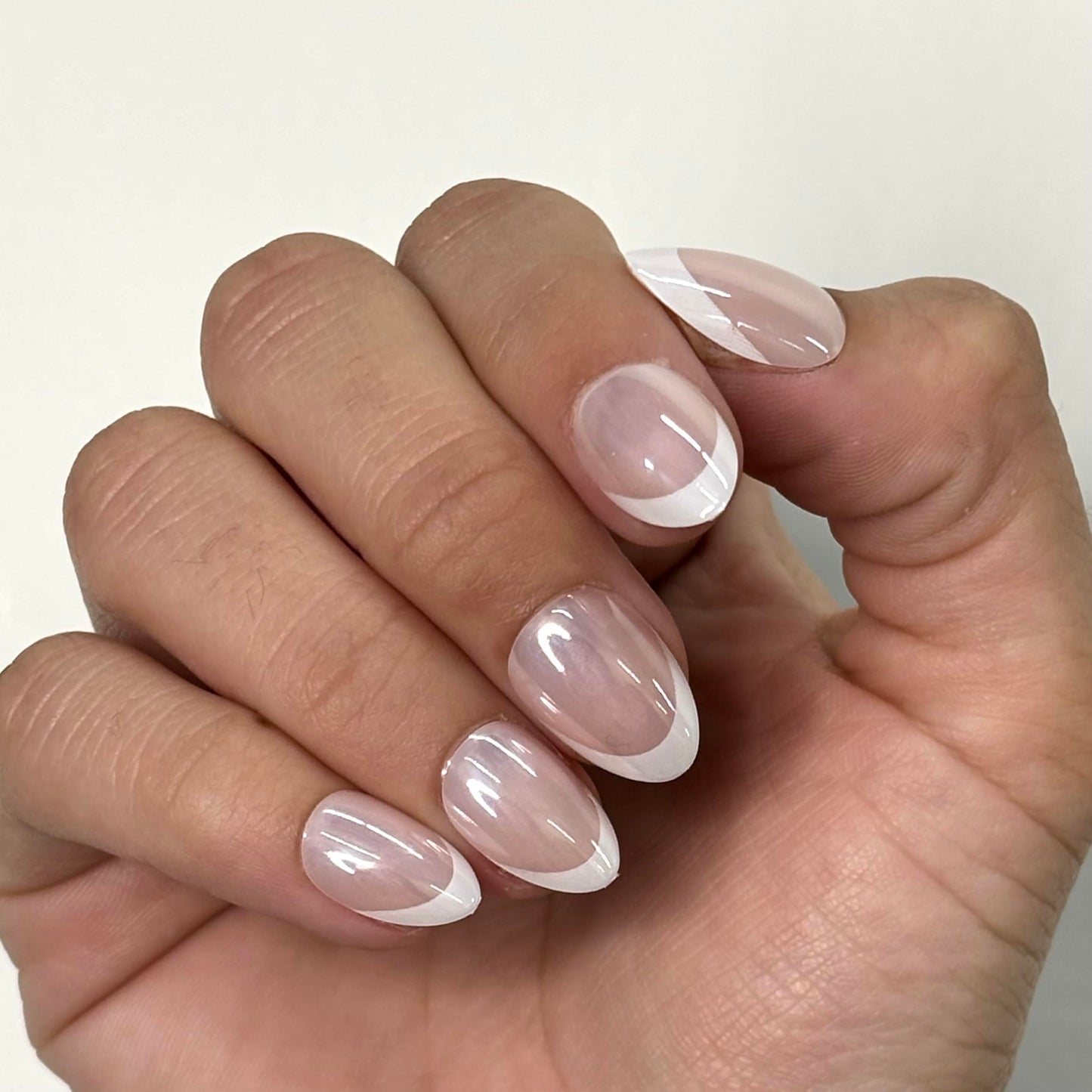 GLAZED FRENCH Press-On Nails by Lavaa Beauty | Short Round Chrome Glazed French Tip Nails
