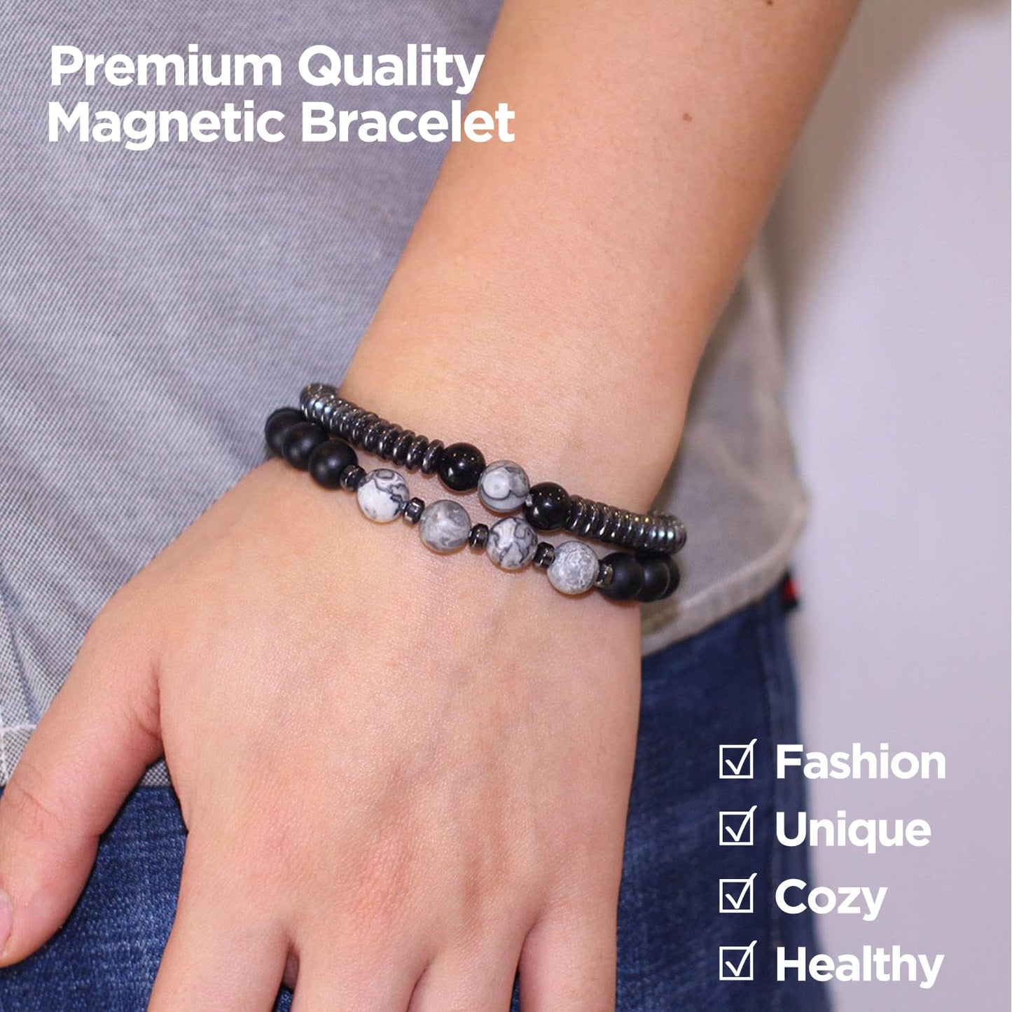 STCORPS7 Hematite Magnetic Bracelet for Men & Women – Adjustable Magnetic Bead Jewelry Bracelet – Stylish Wellness Inspired Accessory