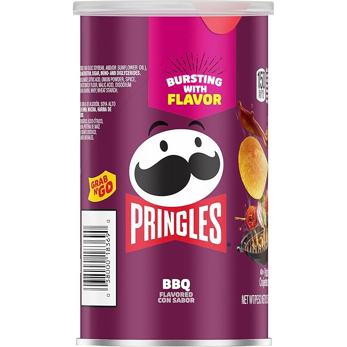 Pringles Potato Crisps Chips, Lunch Snacks, Office and Kids Snacks, Grab N' Go, BBQ (12 Cans)