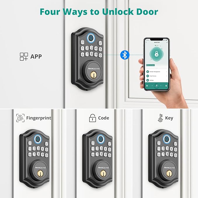 DS10 Pro Keyless Entry Door Lock with APP Control - Fingerprint Electronic Keypad Door Lock, Smart Locks for Front Door, Auto-Lock & One Touch Locking with Bluetooth - Matte Black