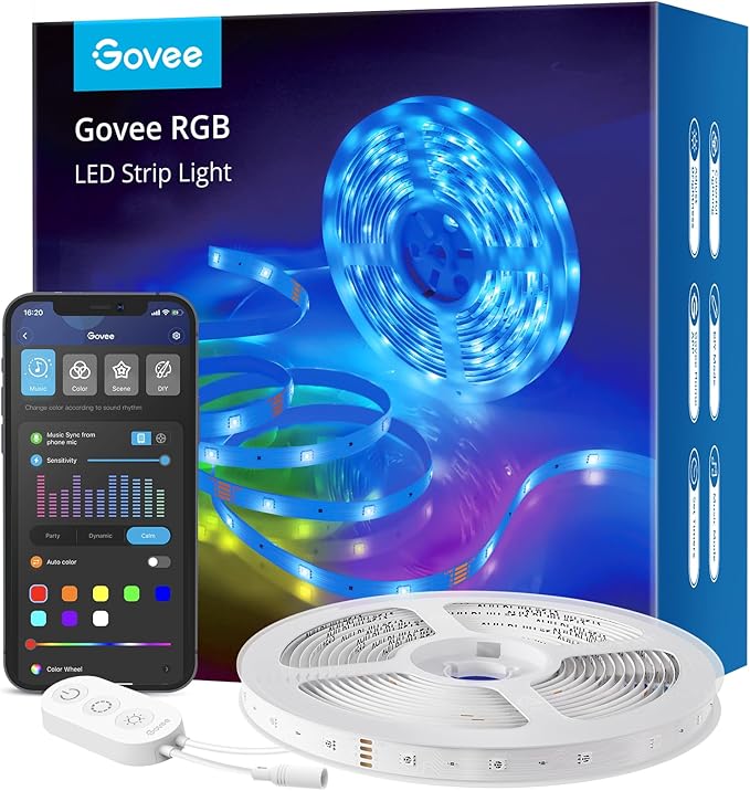 Govee Smart RGB LED Strip Lights, 16.4ft WiFi LED Strip Lighting Work with Alexa and Google Assistant, 16 Million Colors with App Control and Music Sync LED Lights for Bedroom, Home Decor