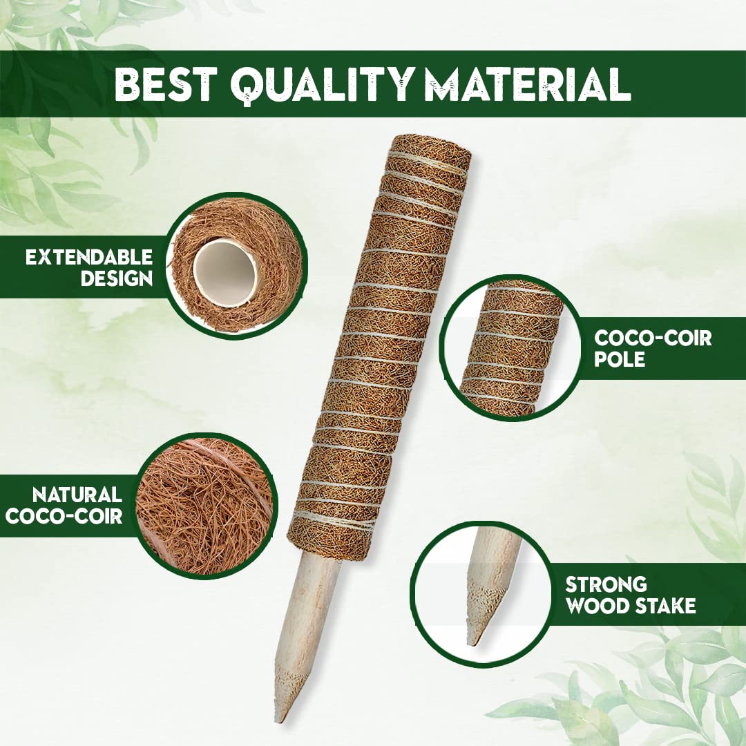 47.5 Inch Tall Moss Pole for Plants Monstera 4 Pcs 16 Inch Coir Totem Moss Pole Stick for Climbing Plants Indoor, Plant Support Extension/Trellis, Train Indoor Creepers to Grow Upwards 65ft Twist Tie.