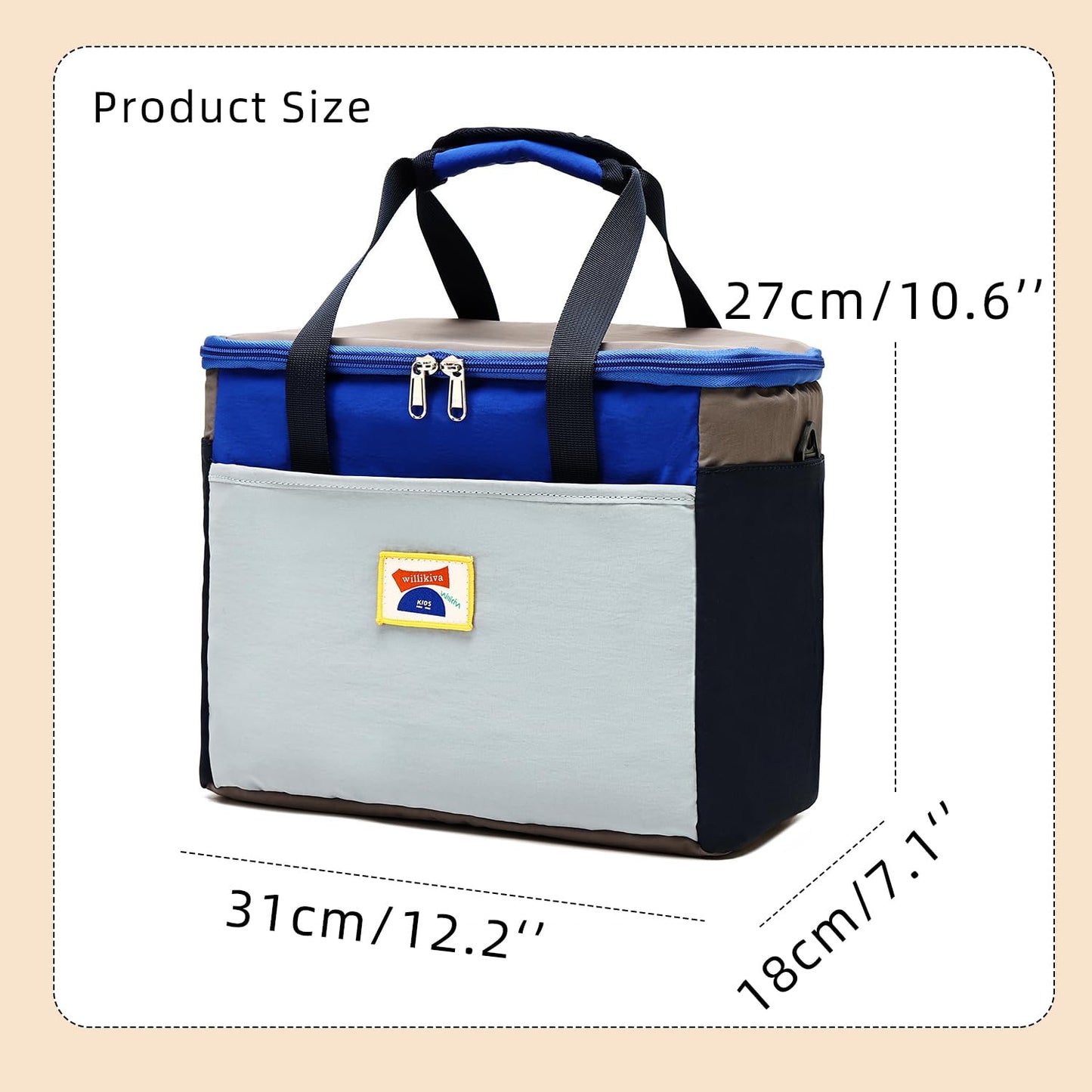 willikiva Insulated Lunch Bag Women Man Leakproof Soft Cooler Tote Bag Reusable LunchBox with Adjustable Shoulder Strap for Adults Work Travel(Grey Blue)
