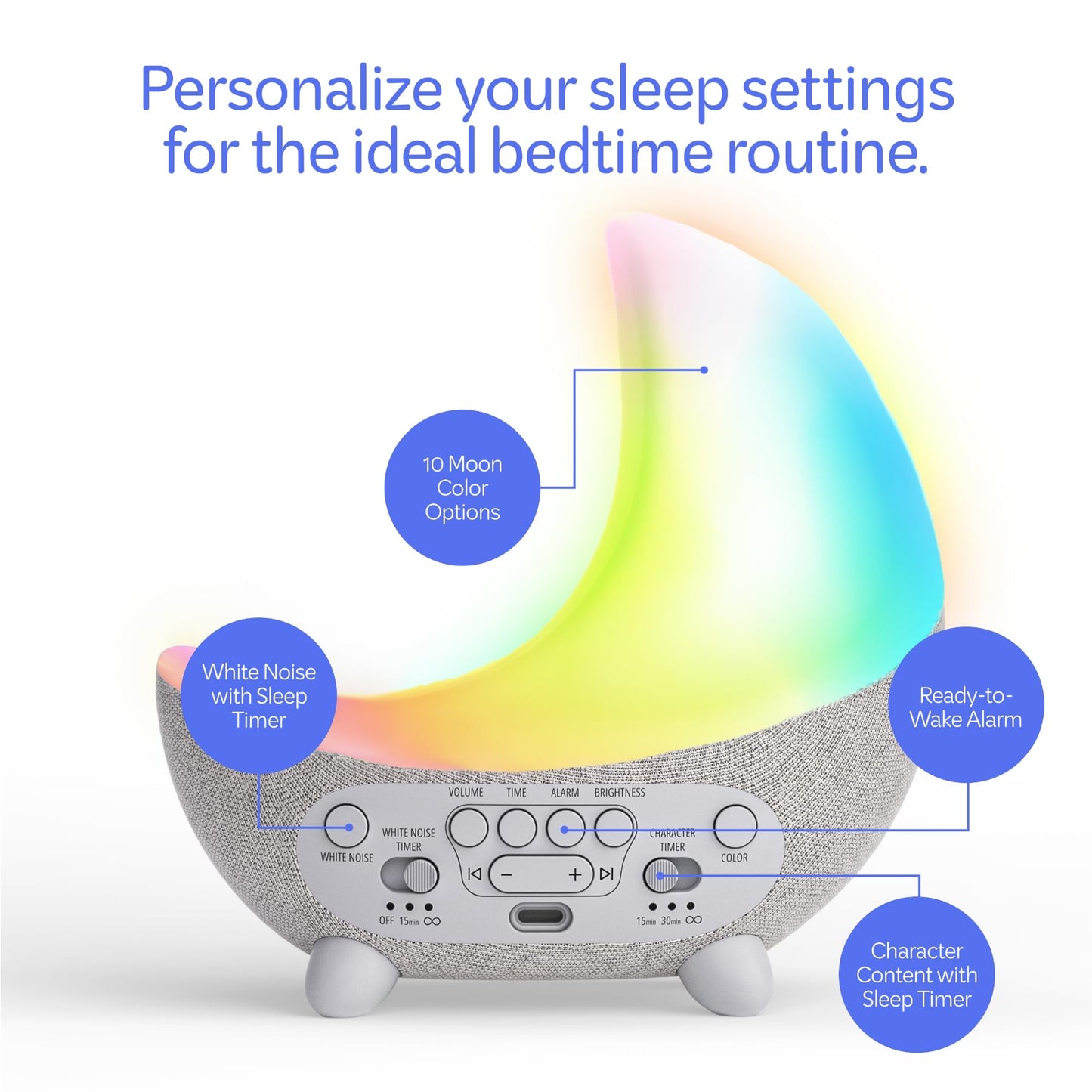 Move2Play, Dozi Sound Machine | Cute Sleep Toy + Sound Machine | 3+ Hrs Thoughtfully Made Bedtime Content | Moonlight Night Light with Changing Colors | Gentle OK-to-Wake Wake-Up