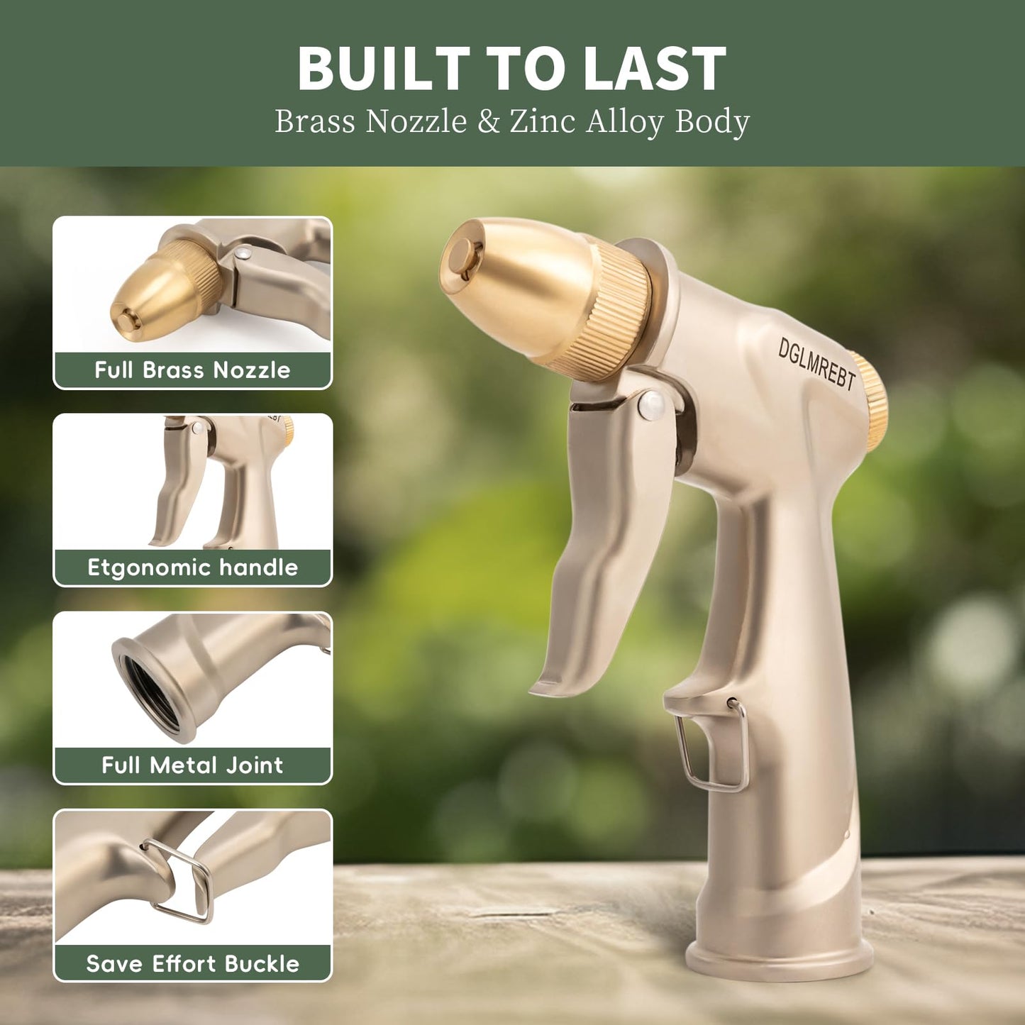 Metal Garden Hose Nozzle Spray - Heavy Duty 4 Spray Patterns 360° Rotating, Ergonomic Handle, Leak-Proof Fit for Watering, Cleaning, Car Wash(Upgrade nozzle)