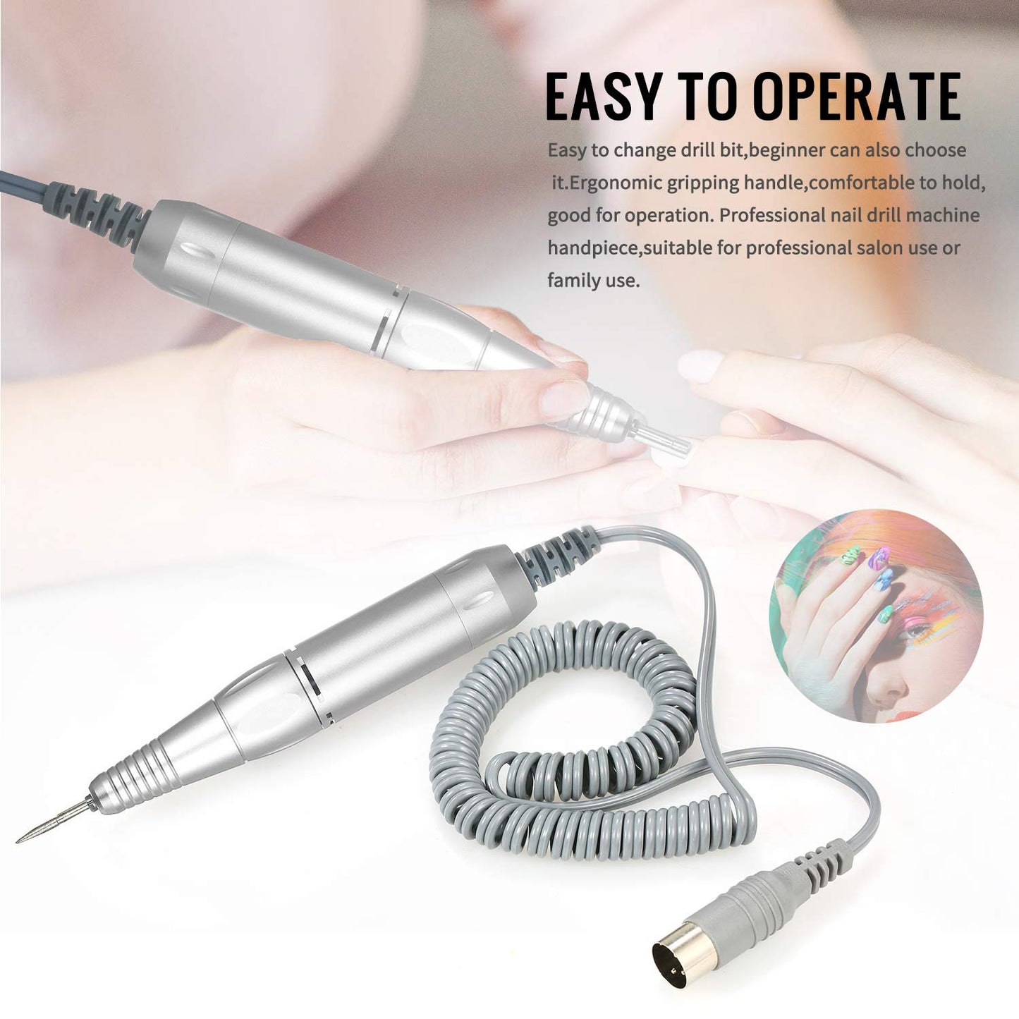 Sunydog Professional Electric Nail Art Drill Pen Handle File Polish Grind Machine Handpiece Manicure Pedicure Tool Nail Art Accessories Sliver