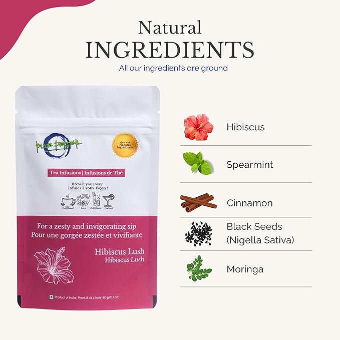 Blue Pepper Hibiscus Tea Infusion | Hibiscus, Mint, Black Seeds, Cinnamon & Moringa | Caffeine-Free Natural Beverage