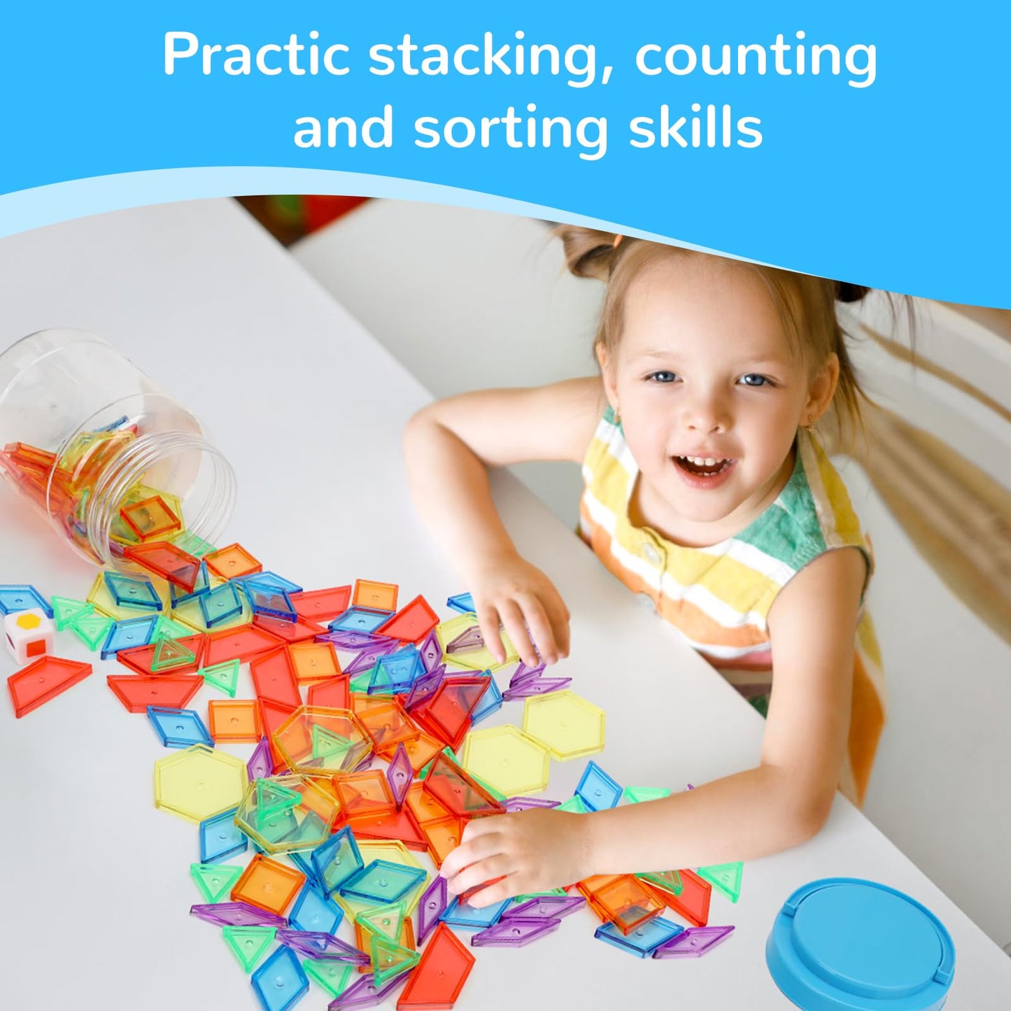 Vatrepeo 140 Pcs Translucent Pattern Blocks for Light Table, 6 Colors & Shapes Educational Light Table Manipulatives and Accessories