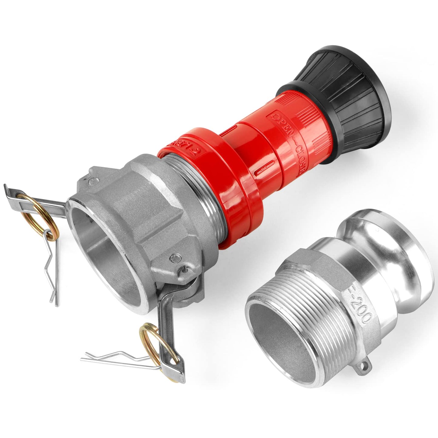 NOVINO Fire Hose Nozzle,2 inch NPSH Heavy-Duty Industrial Fire Hose Constant Flow Fog Nozzle with 2pcs 2" Aluminum Camlock Fitting Coupling Equipment