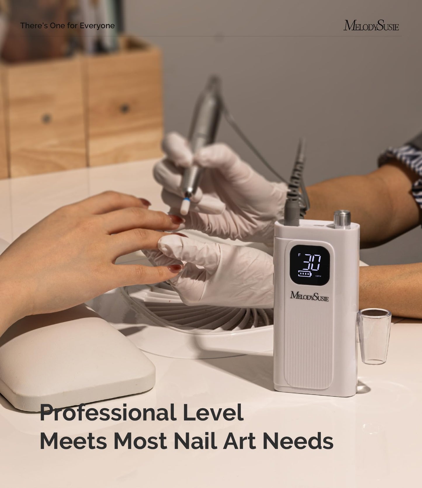 MelodySusie Entry-Level Clip-On Rechargeable Essential Nail Drill, SC300F 30000RPM E-File with LCD Display for All Manicure Shaping & Gel Removal, Ideal for Training,Nail Art Practice & Home Use,White