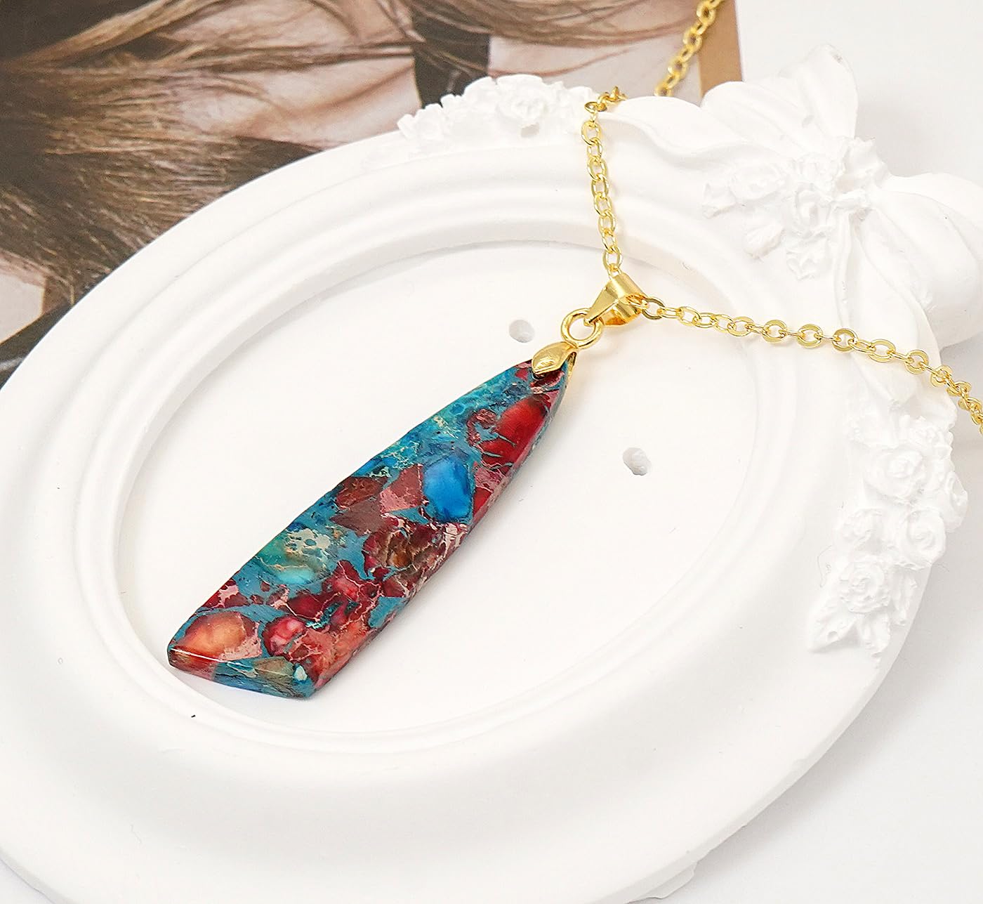 Wovanoo Nature Stone Necklaces for Women Boho Pendant Necklace 18K Gold Chain Necklaces Red Blue