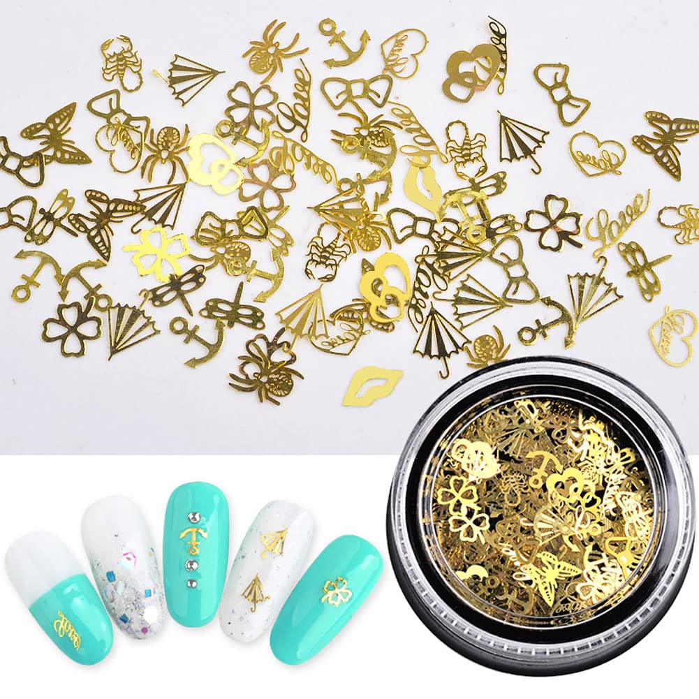 Mesiyun Nail Art Hollow Gold Studs 3D Metal Computer Chip Rivets Christmas Decoration Mixed Shape 3Boxes (3Boxes Metal Studs)