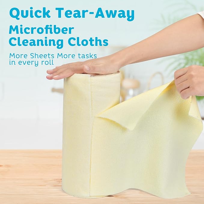 Matthew Microfiber Cleaning Cloth Roll 72Pack (12" x 12") Reusable Paper Towels&Washable Tear Away Towels,Ultra Water Absorbent Lint&Streak Free Cleaning Rags for Glass,Dishwash,Bathroom,Cars-Yellow