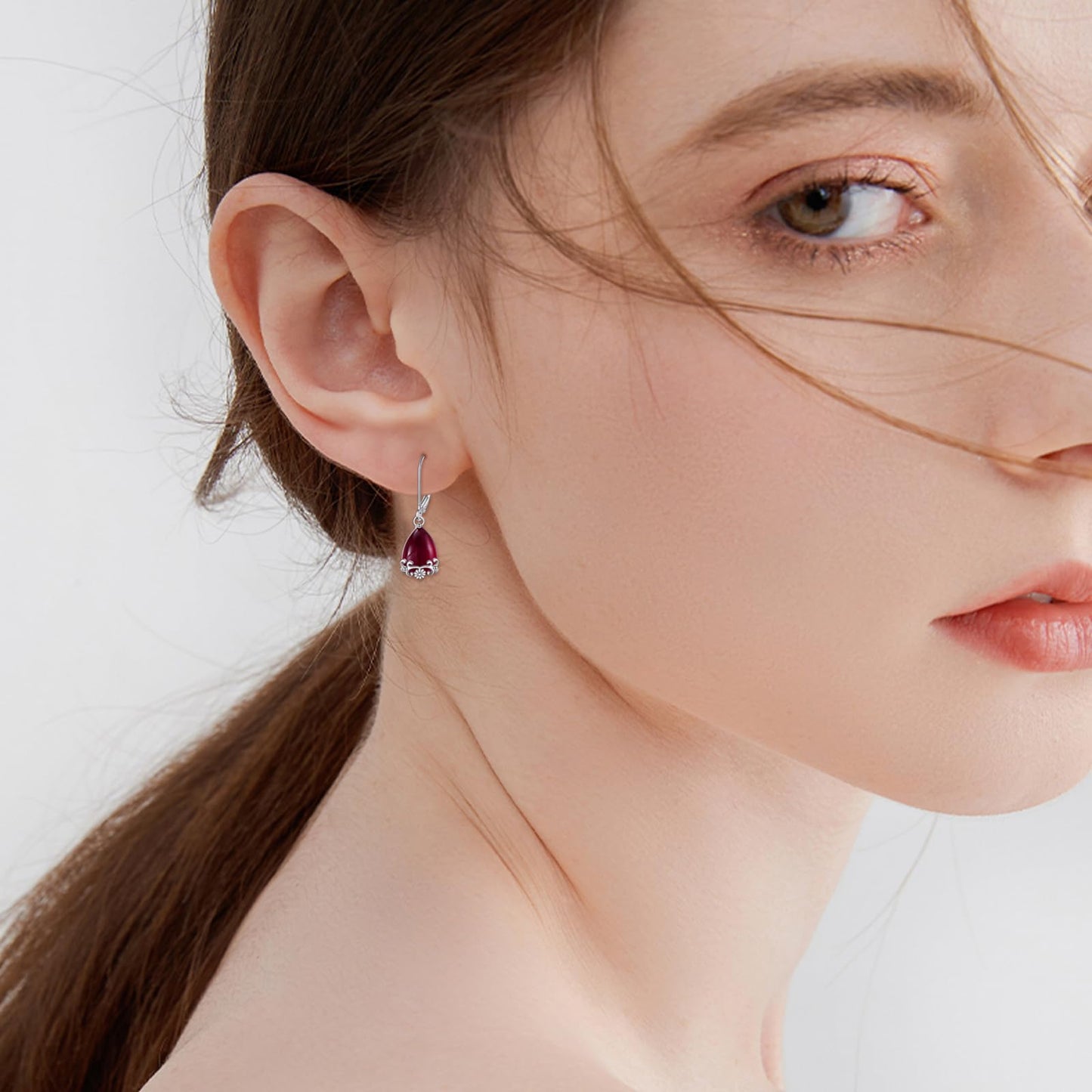 POPLYKE Garnet Filigree Teardrop Drop Dangle Earrings Sterling Silver Red Gemstone Leverback Earrings Jewelry for Women