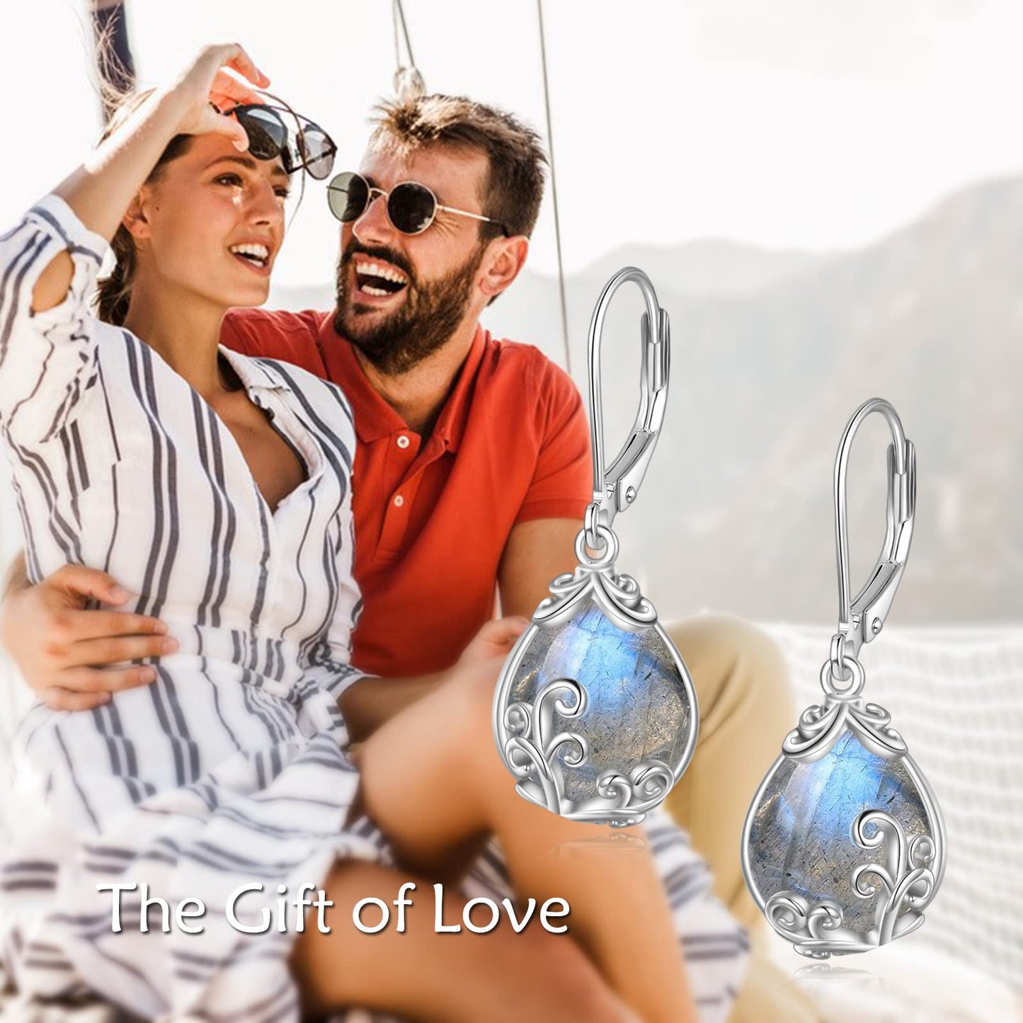 POPLYKE Labradorite Filigree Teardrop Drop Dangle Earrings Sterling Silver Leverback Earrings