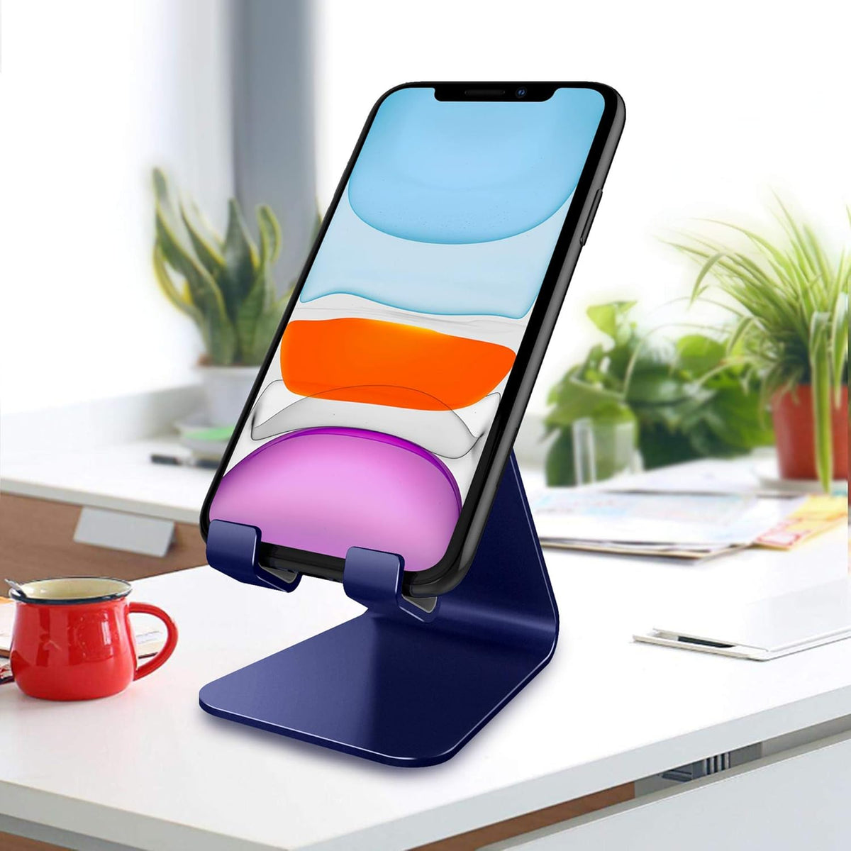CreaDream Cell Phone Stand, Cradle, Holder,Aluminum Desktop Stand Compatible with Switch, All Smart Phone, iPhone 11 Pro Xs Max Xr X Se 8 7 6 6s Plus SE 5 5s-Navy Blue