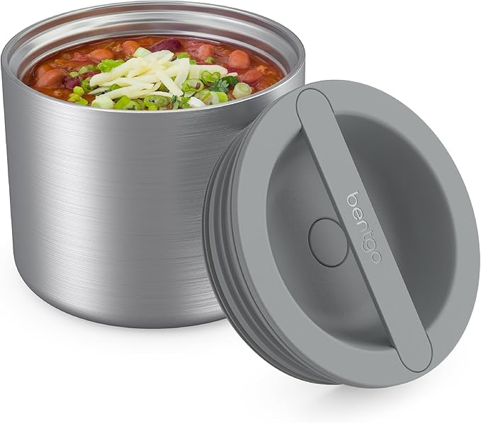 Bentgo Stainless Insulated Food Container - 2.4 Cups (19 oz), Triple-Layer Insulation, Vacuum Seal, Leak-Proof, Built-In Handle, Wide Opening, Premium Stainless Steel, for Cool/Warm Foods (Steel)