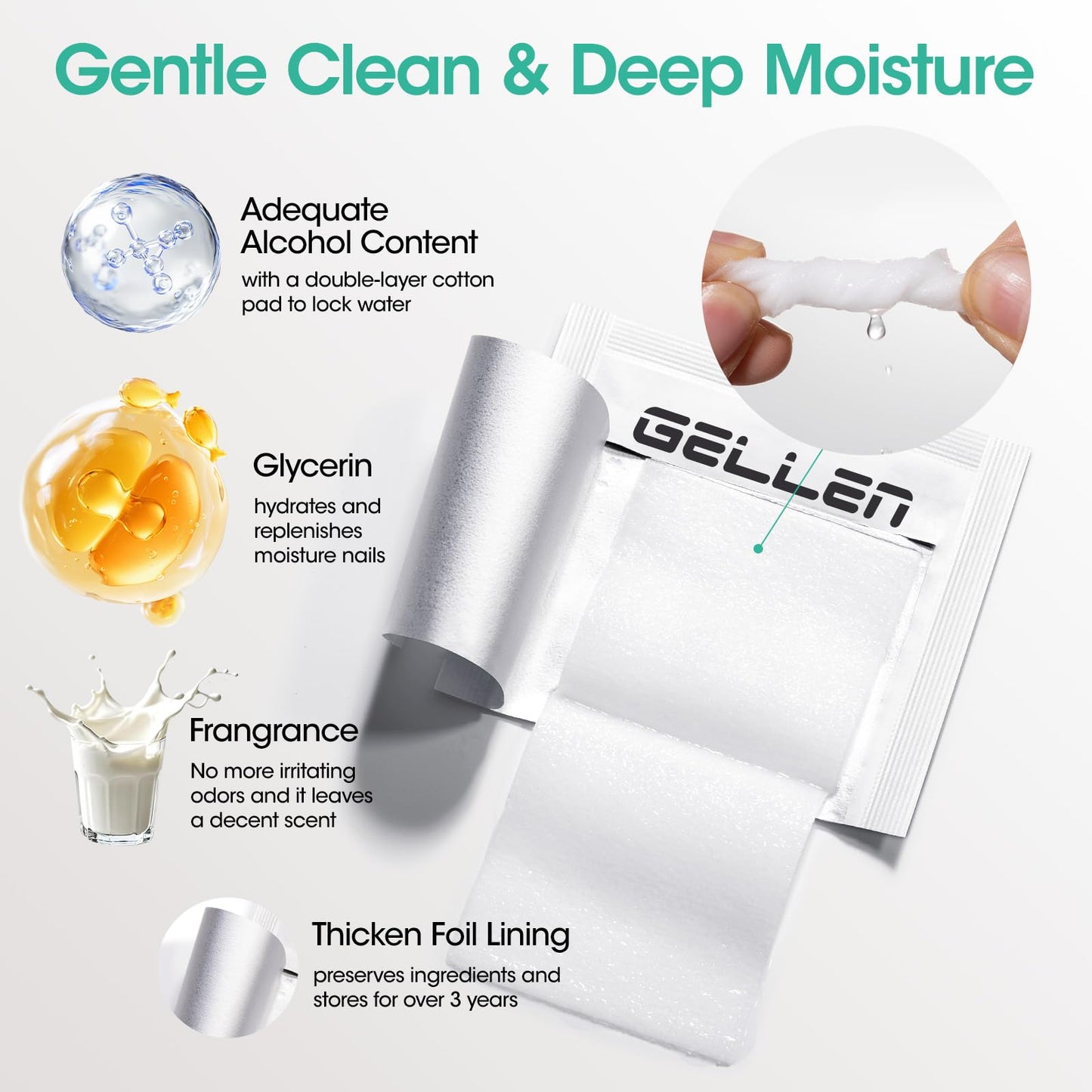 Gellen 400 Pack Nail Prep Cleanser Pads, Alcohol Pads for Nails, Individually Wrapped Nail Prep Pads, Lint-free Tacky Layer Residue Wipes for Acrylic & Builder Gel Polish Press-ons