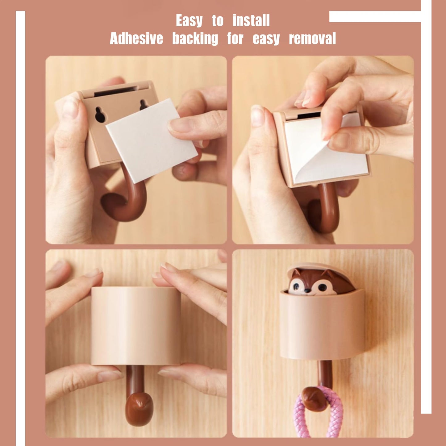 GCFTIFF 2 Pcs Creative Squirrel Cute Pet Key Holder wall Mount, Keychain Command Hooks,siding Hooks,Hook for Coat, Scarf, Hat, Towel, Bag, Utility Hook for Wall Hanging Decorations (Coffee&Gray)