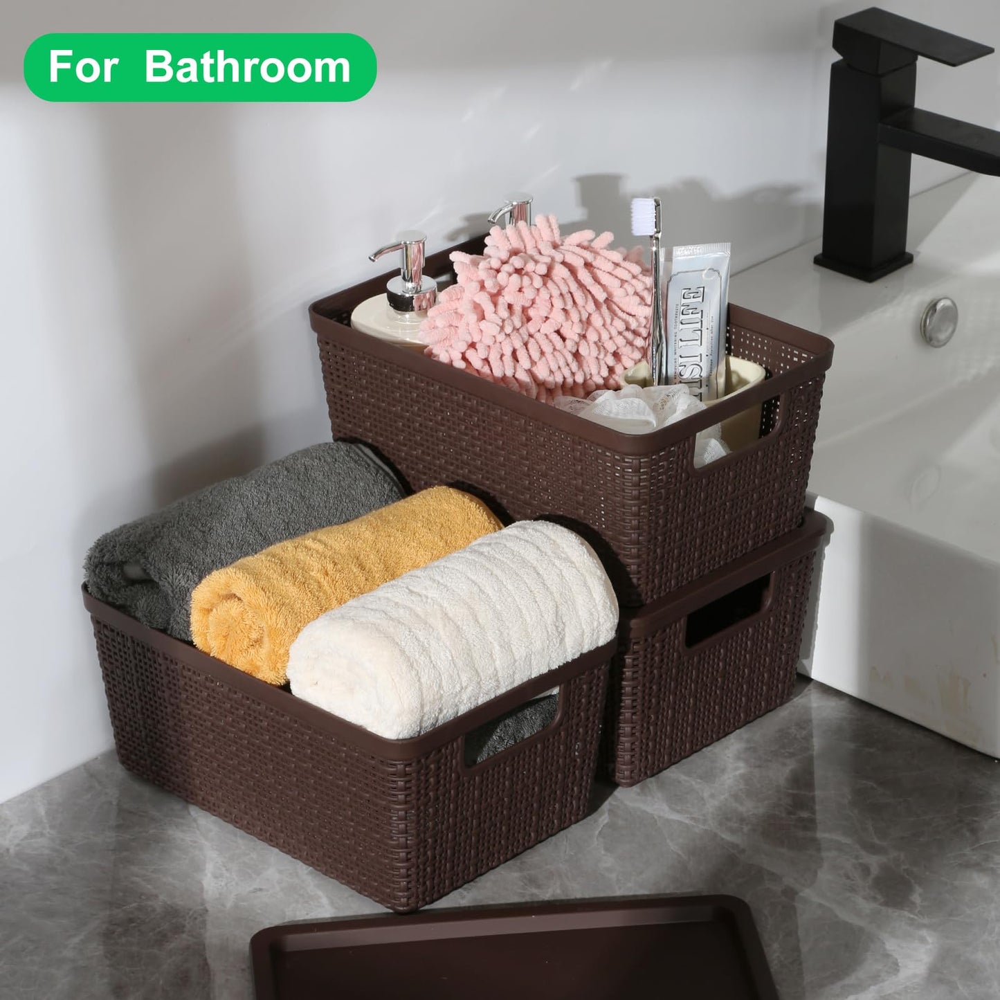 WRRLORS 6 Pack Plastic Storage Baskets With Lids,Brown Breathable Stackable Storage Bins,Small Storage Containers,for Organizing Storage Baskets on Desktops,Closets,Playrooms,Classrooms,Offices