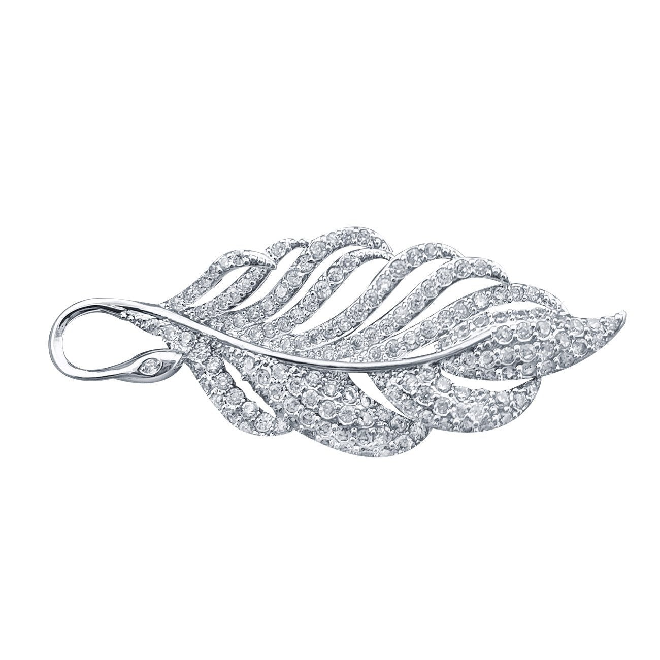 YOQUCOL Elegant Wedding Brooch Pin Cubic Zirconia Crystal Feather Shape Bridal Brooch Jewellery for Women