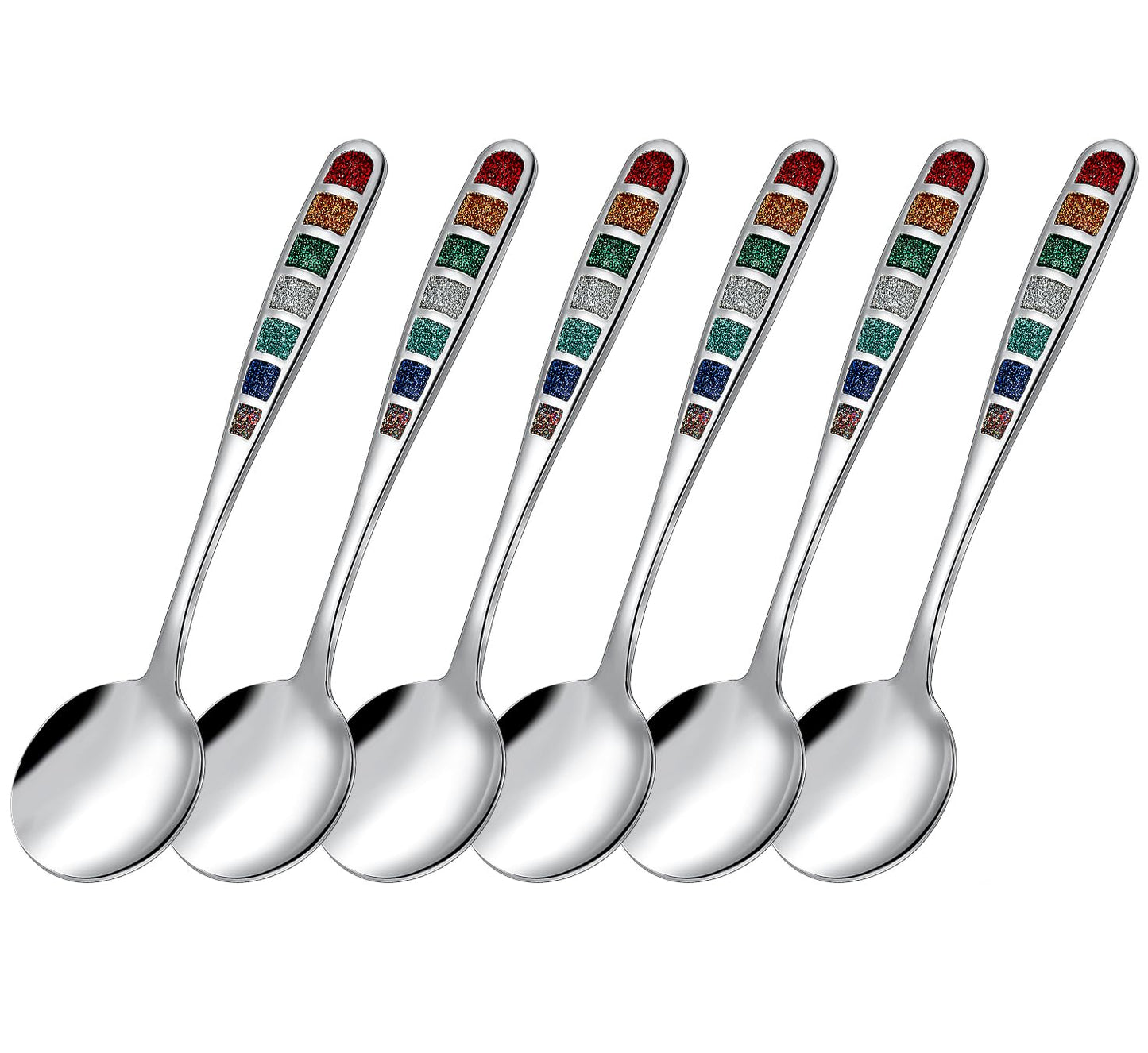 YIHOR Premium 7.24" European Soup Spoons, Stainless Steel creative colorful enamel spoon drinking spoon, Dishwasher Safe Disinfection cabinet Set of 6