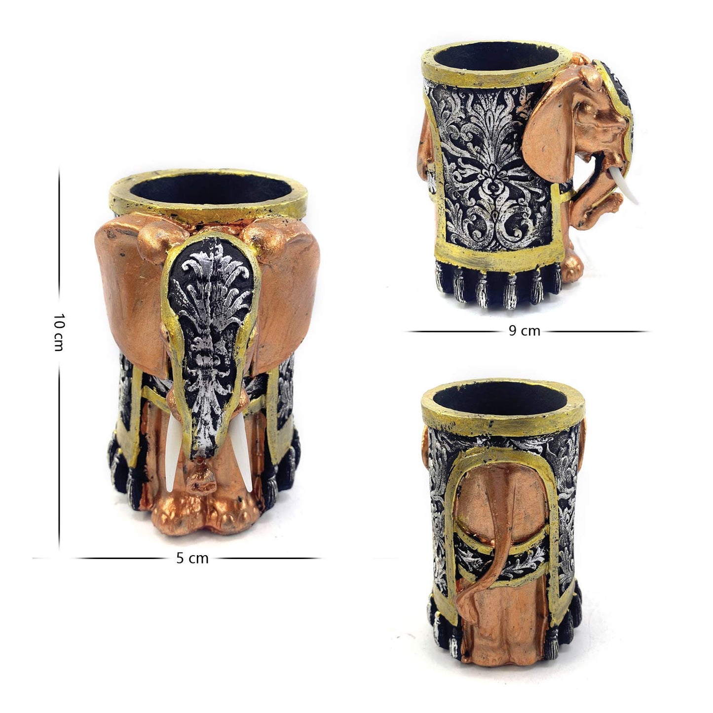 ornerx Resin Pencil Holder 4.5" Desk Organizer Vintage Lucky Elephant Head